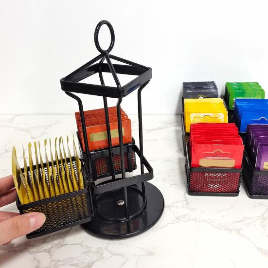 Tea Bag Organizer 2 Tier Metal Tea Bag Storage Holder with 8 Compartments Rotating Tea Bag Caddy for Kitchen Counter Up To 96 Tea Bags Storage