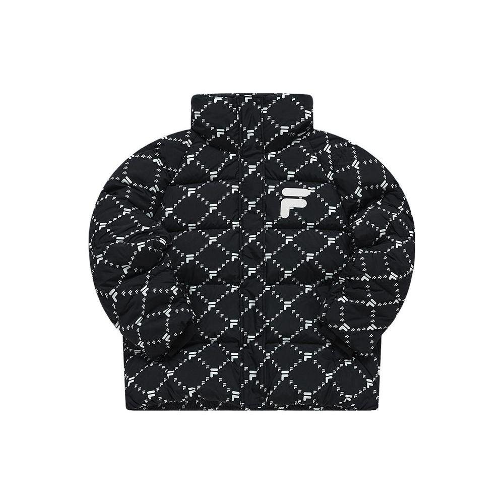 Fila Logo Pattern Full Print Stand Collar Warm Down Jacket Women Outerwear Black T11W316903F-BK