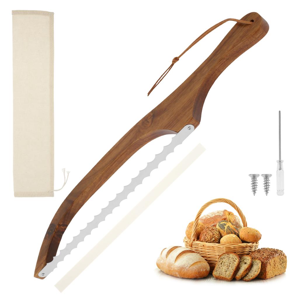 Wooden Bread Bow Knife Serrated Bread Bow Cutter Stainless Steel Sourdough Bread Knife Professional Bread Knife Cake Cutting