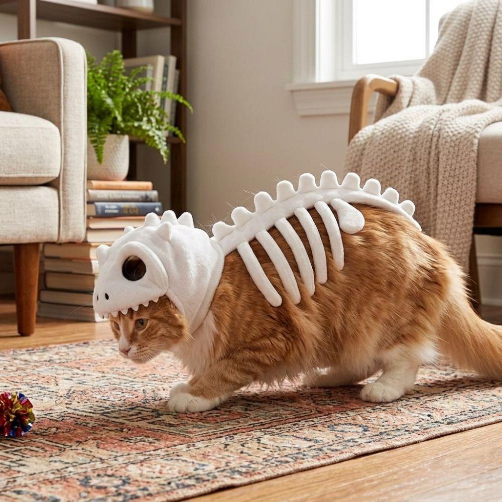Hood Outfit Halloween Cat Skeleton Hoodie Glow in Dark Dinosaur Bone Cat Headgear Cosplay Party