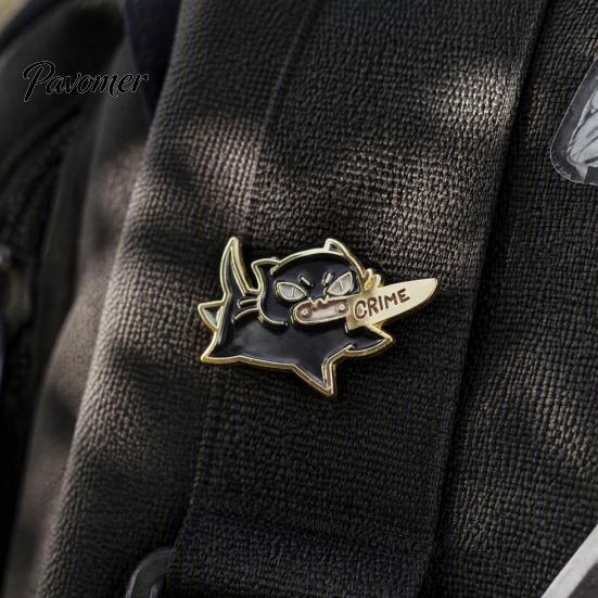 Брошь для повседневного ношения, Мультяшный значок-булавка Черный кот, Эмалированный значок-булавка Животное на лацкан для украшений Мужчины Женщины, Декоративный значок Одежда Сумки Шарфы Свитеры Узор