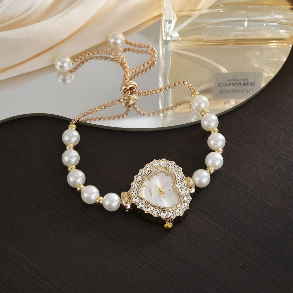 Heart-shaped Quartz Watch Pearl Women Wristwatch Fashion Ladies Watch Wrist Decoration