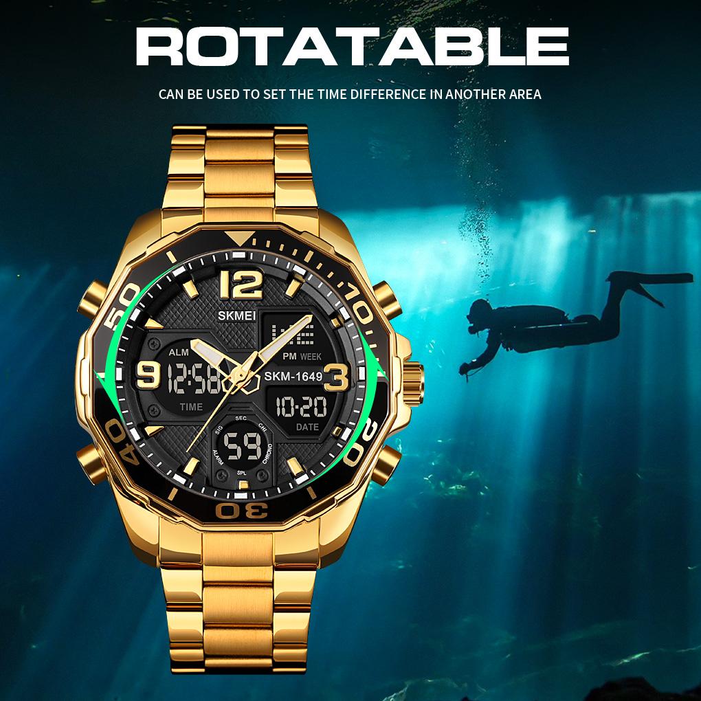 SKMEI 1649 Chrono Alarm Male Clock reloj hombre Dual Movement Sport Mens Watches Rotatable Ring Quartz Digital Men Wristwatches