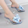 2025 Summer High Heels Women Modern Sandals Flowers Shoes Brand Ladies Sandals Party Thin Heel 10cm Black Blue Plus Size 42 D261