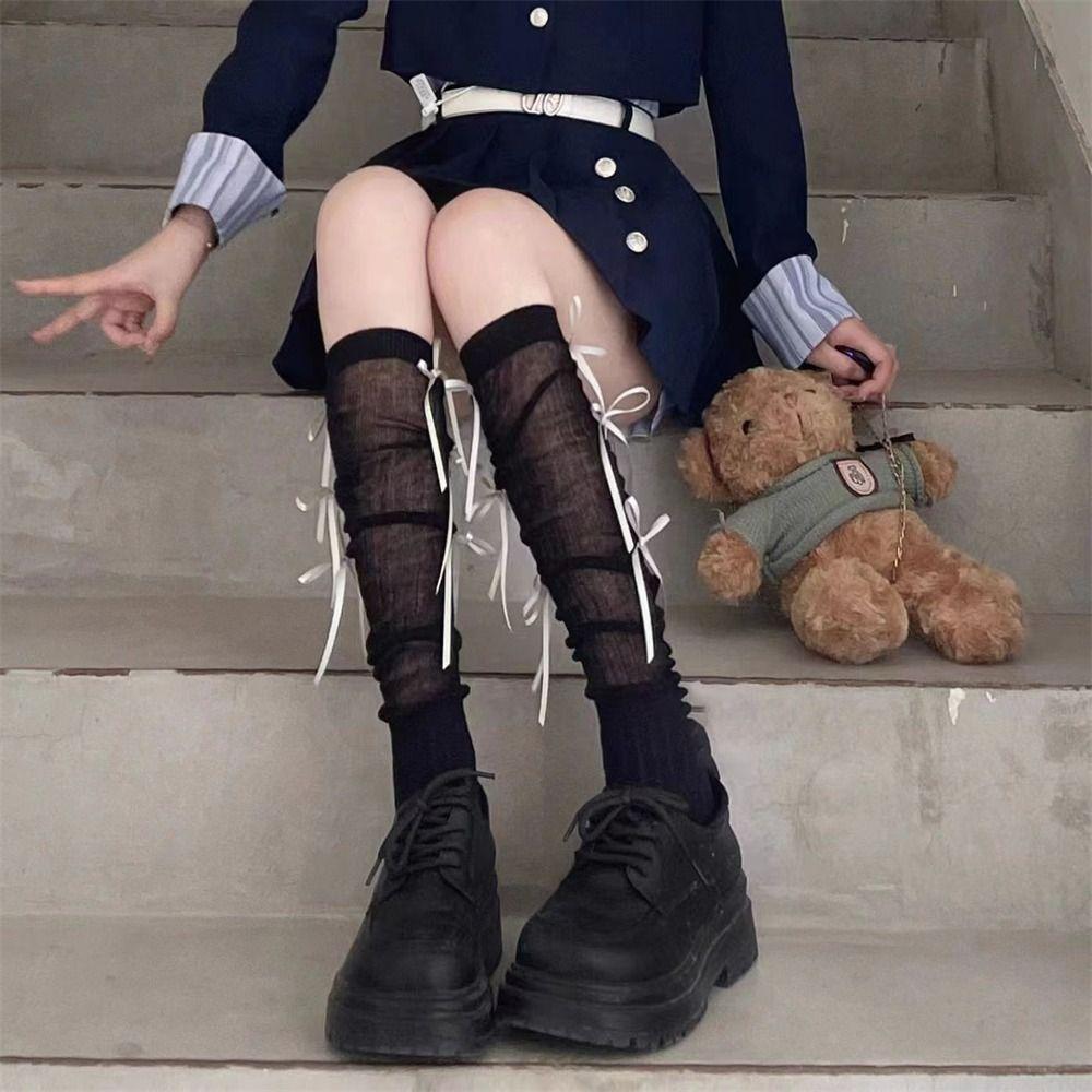 1 пара чулок JK с бантом, прозрачные чулки до бедра, длинные носки в стиле Лолиты для женщин и девочек