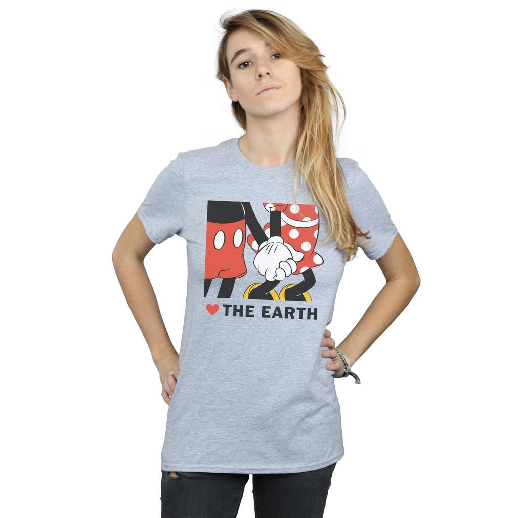 Disney Womens/Ladies Mickey Mouse Heart The Earth Cotton Boyfriend T-Shirt