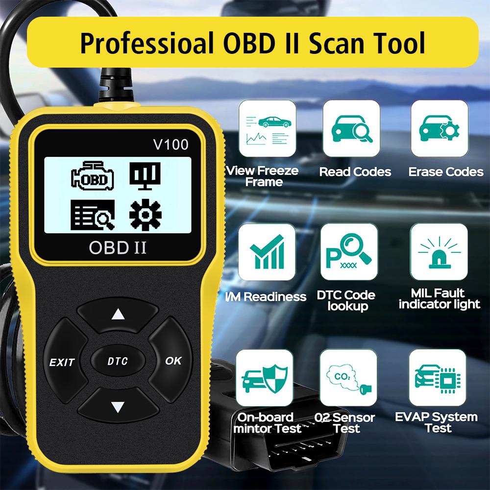 OBD 2 Scanner OBD2 Code Reader OBDII EOBD Universal 16 Pin Engine Diagnostic Instrument V100 Digital Display Car Accessories Car Diagnostic Tools