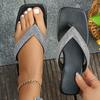 Fashion Flip Flops Women Shing Rhinestone Square Toe Leather Slippers Casual Anti-Slip Large Size Sandals For Woman Outdoor and Indoor