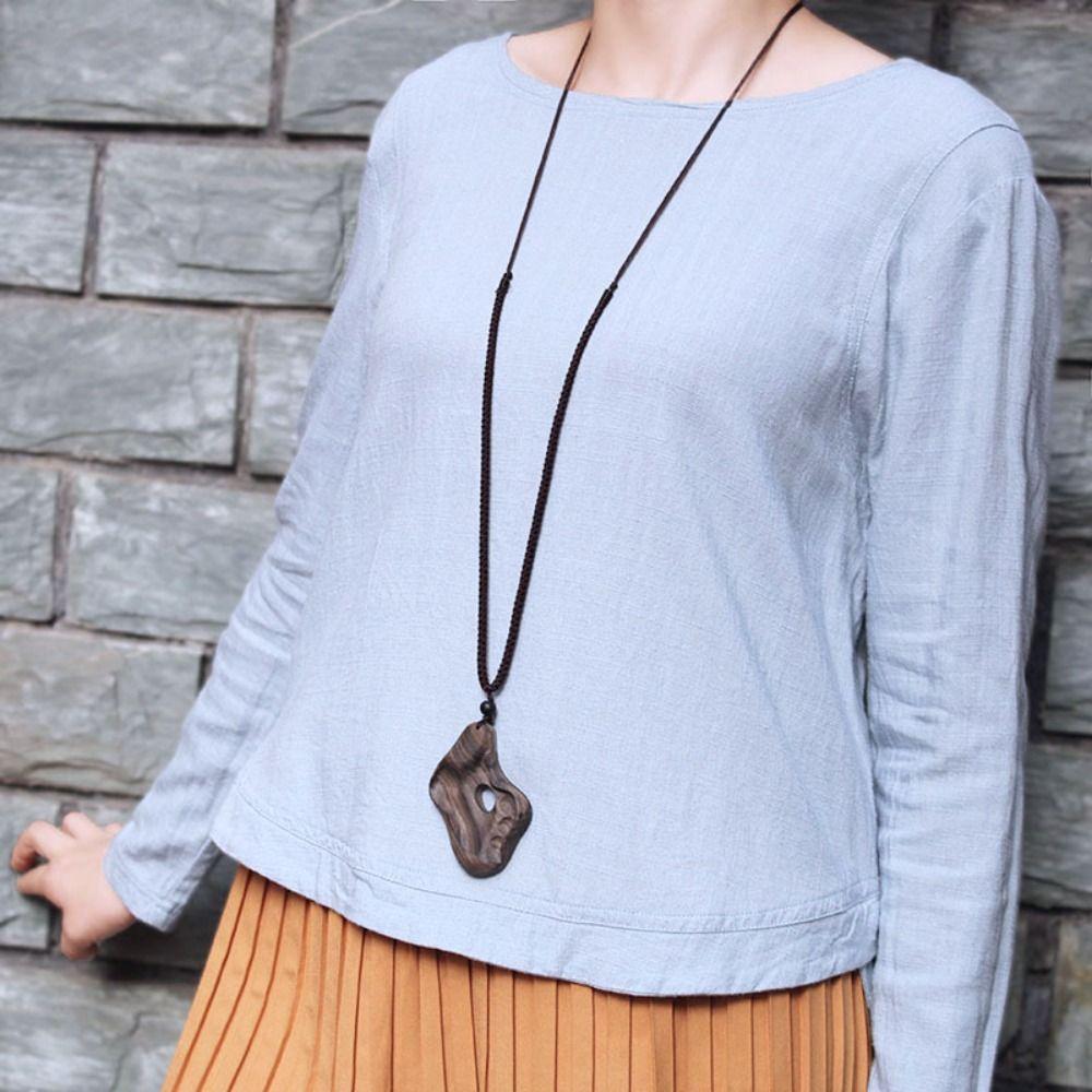 Party Jewelry Wooden Bead Necklace Women Necklace Long Sweater Chain Buddhist Jewelry Accessories