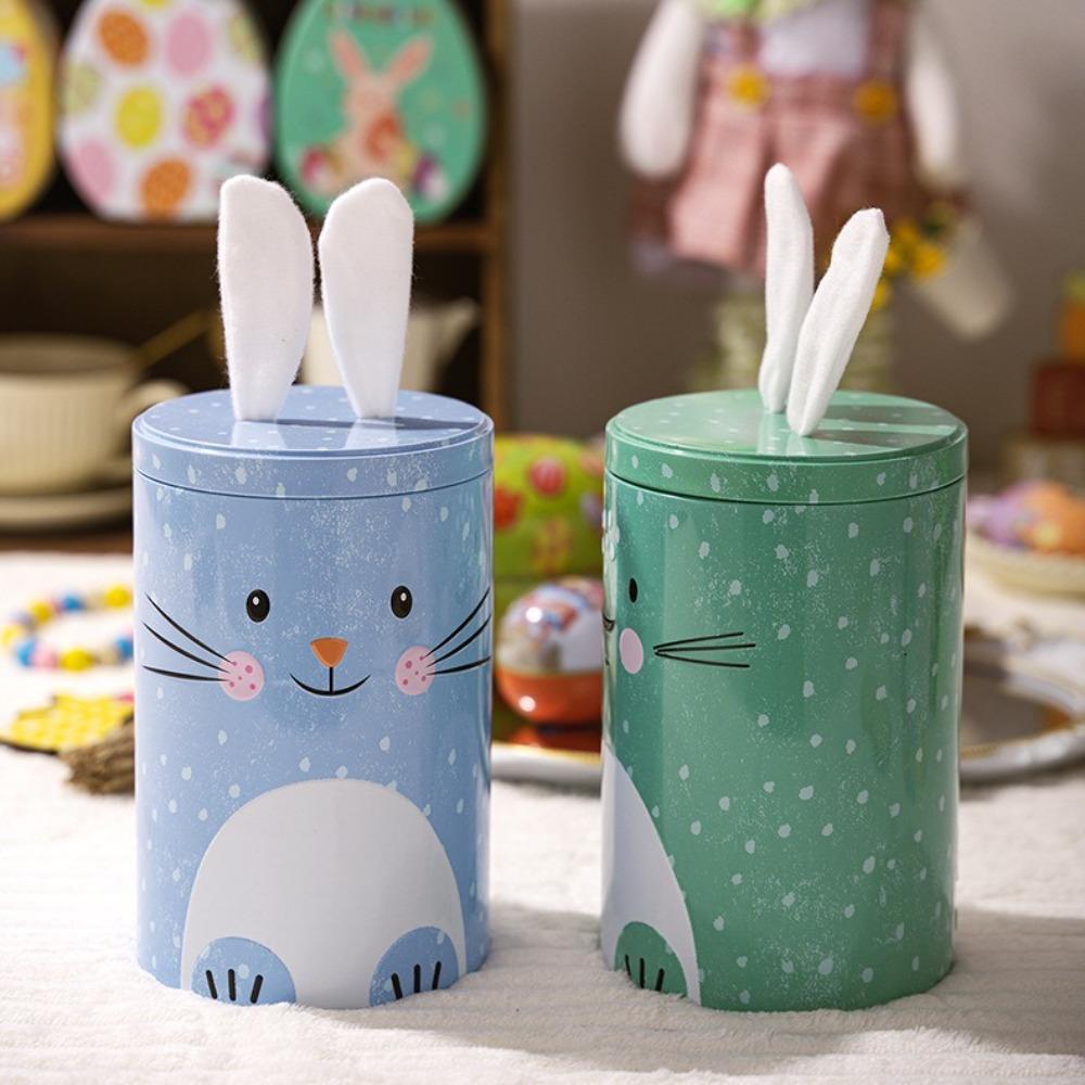Cute Easter Bunny Tin Box Vintage Storage Gift Box Creative Iron Bucket Ornament Party Favors