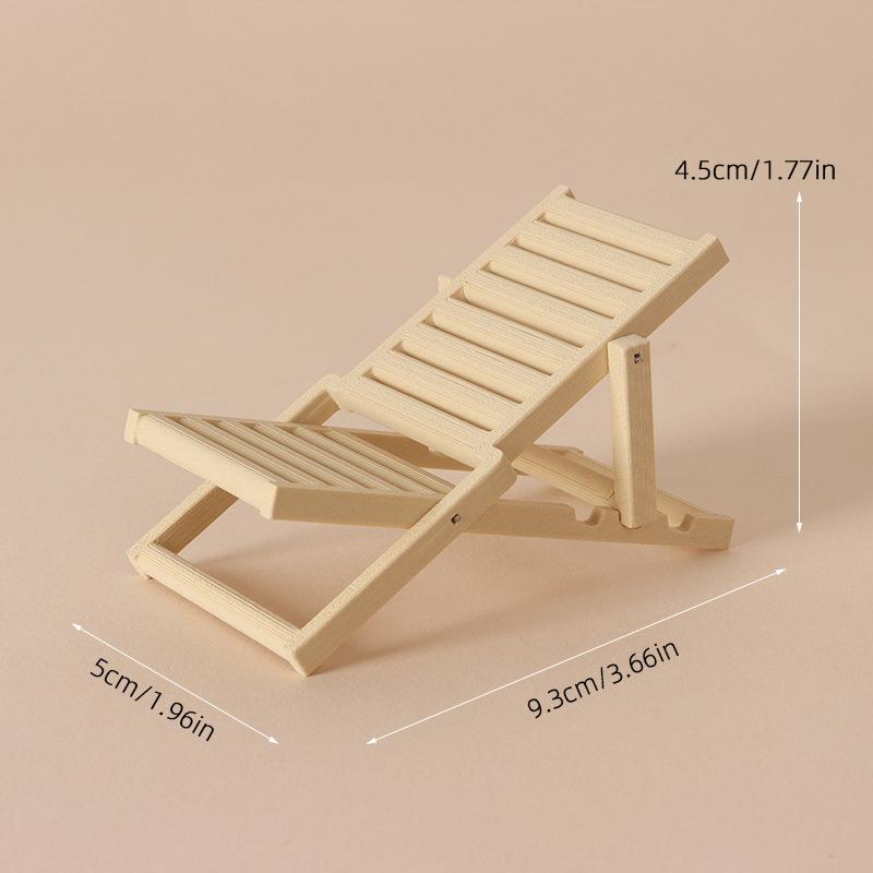 1 12 Mini Wooden Foldable Beach Chair Dollhouse Deck Chair Model Furniture for Kids DIY Backyard Scene Set