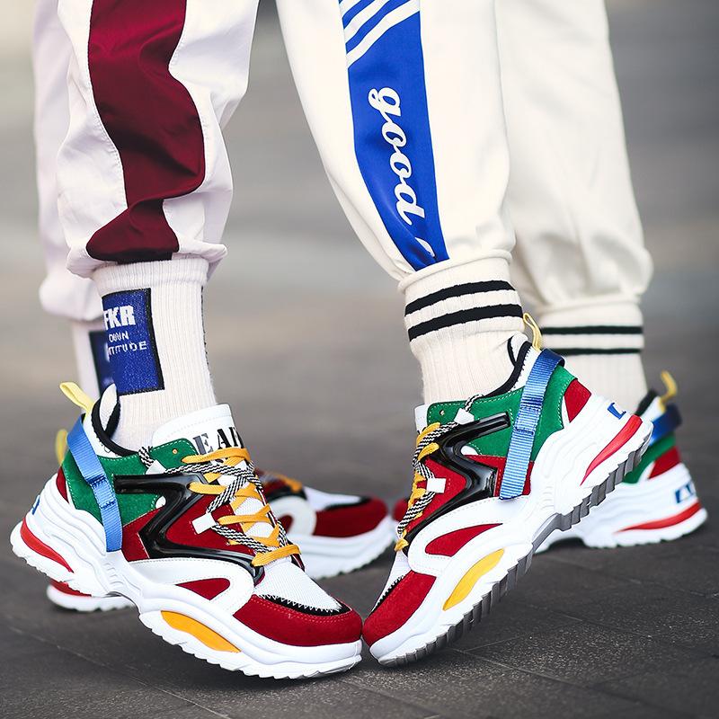 Мода 2025 Мужские кроссовки Массивные танкетки Кроссовки для папы Модная пара INS Горячий стиль Харадзюку Шнуровка Сетка Кроссовки на платформе Бренд Мужская обувь