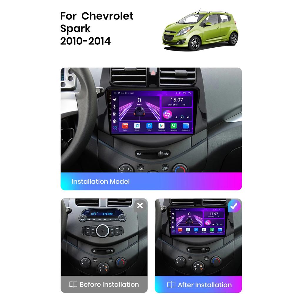 Автомобильная магнитола Android Car-Play для Chevrolet Spark 2010-2015 Мультимедийный проигрыватель Головное устройство Стерео Навигация GPS BT WIFI, 8 ЯДЕР ,2+32ГБ