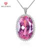 Luxury Pink Zircon Pendant Necklaces For Women Oval Charms Engagement Anniversary Jewelry
