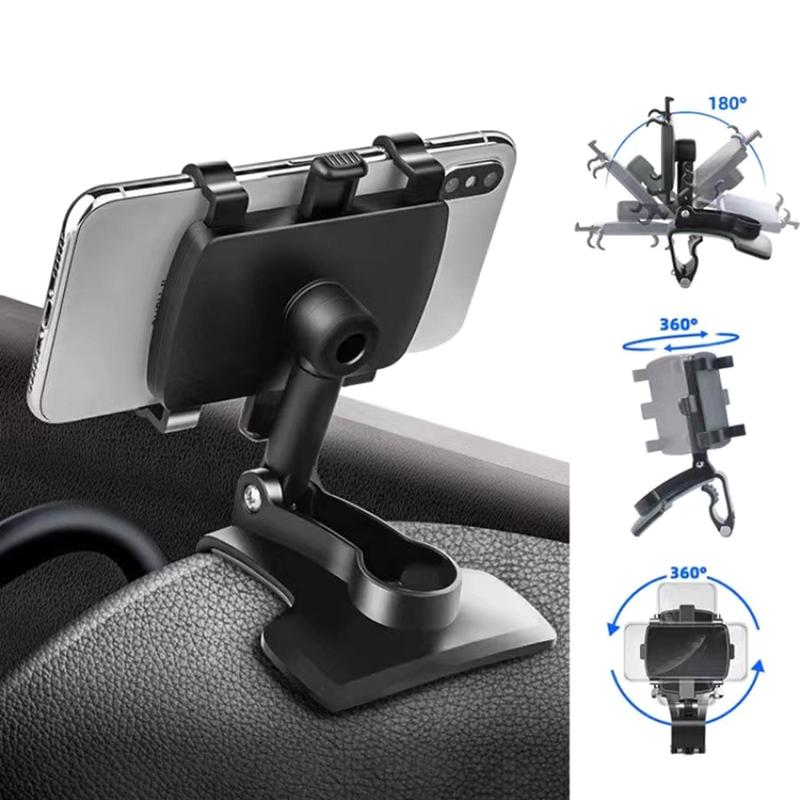 Держатель телефона на приборную панель автомобиля Подставка для мобильного телефона Вращающиеся автомобильные зажимы Кронштейн для смартфона Солнцезащитный козырек Крепление для зеркала Поддержка