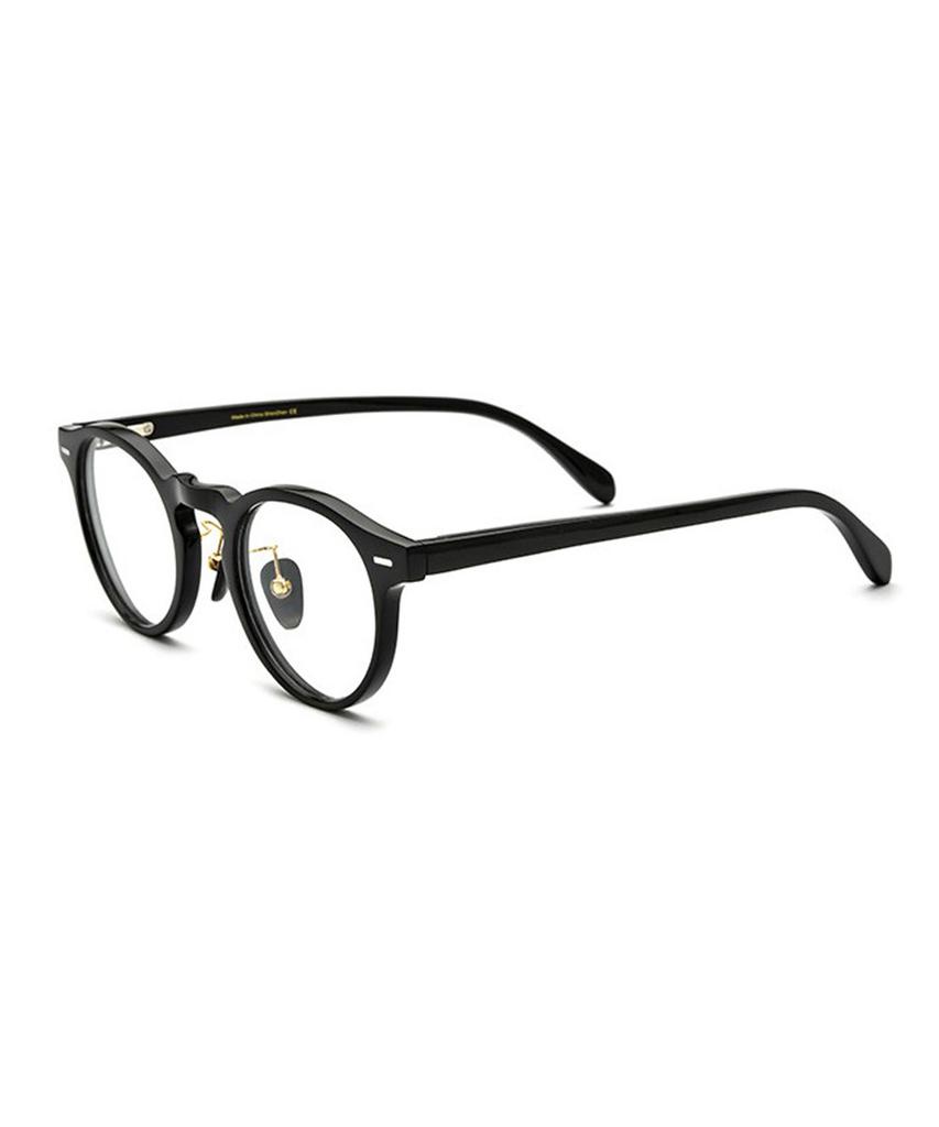 Lingkeonpeuleim Buffalo Horn Round Acetate Eyeglass Frames Black