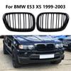 1 Pair Car Glossy Black Double Line Front Bumper Kidney Grill Grille For BMW E53 X5 1999 2000 2001 2002 2003 Car