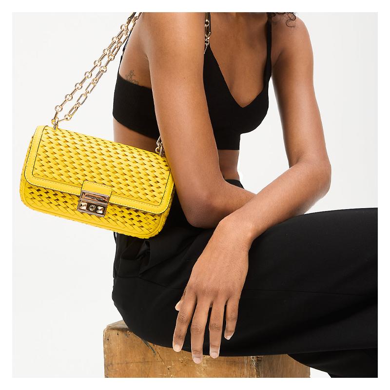 MICHAEL KORS Tribeca Handwoven Leather Crossbody Shoulder Bag Small Women's Dandelion Yellow