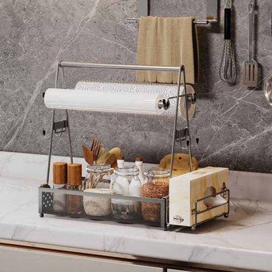 Корзина для приправ для пикника с держателем для бумажных полотенец, большая вместимость, ручка, органайзер для хранения принадлежностей для гриля и барбекю