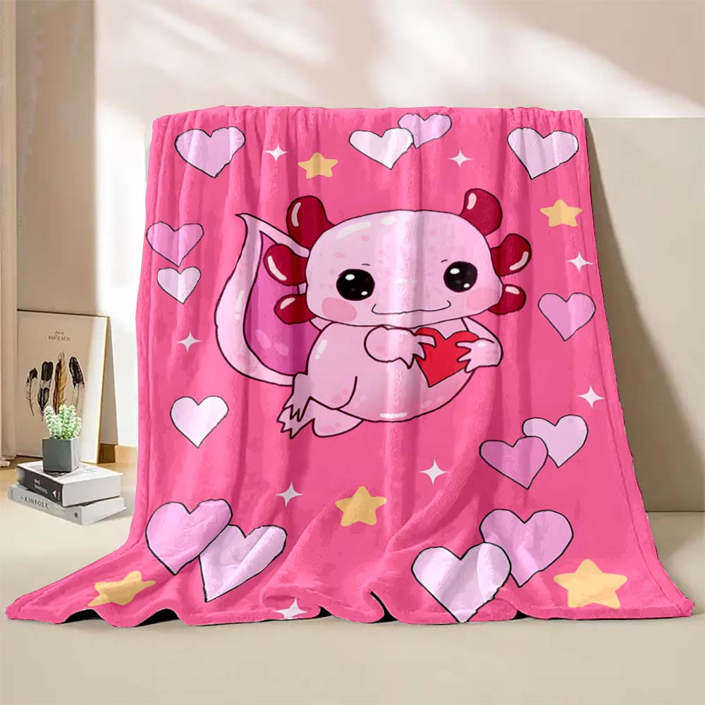 6 Sizes Cute Axolotl Printed Blanket Warm Soft and Comfortable Home Travel Blanket Sofa Bedding Cover Blanket Kids Gamer Gift