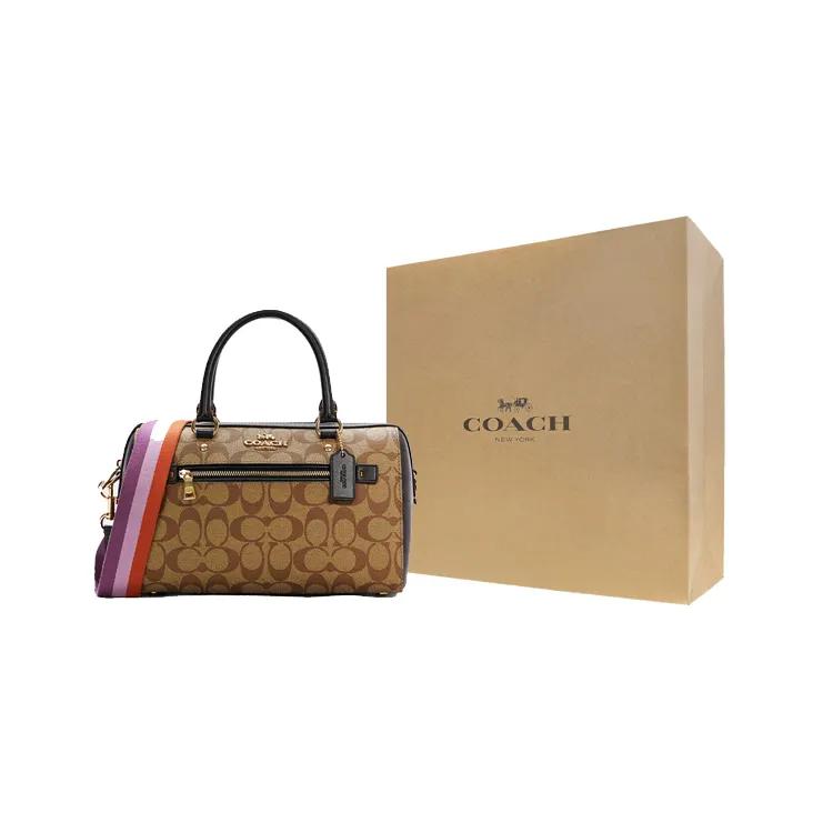 COACH Rowan Canvas Leather Boston Bag , Shoulder Bag , Crossbody Bag Large Women's Coffee (Unisex) Handbags C7240 IMNOX