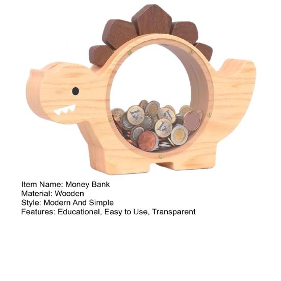 Деревянная копилка для мальчиков и девочек в форме динозавра, прозрачное окошко, ящик для хранения монет с замком, детская игрушка для финансового образования