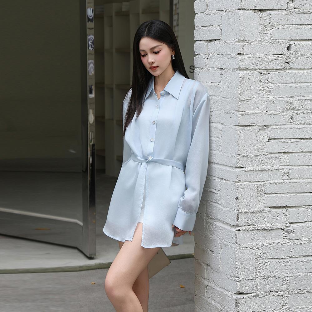 MIXMAX Casual Versatile Temperament Slimming Long-Sleeved Shirt Knitted Two-Piece Set