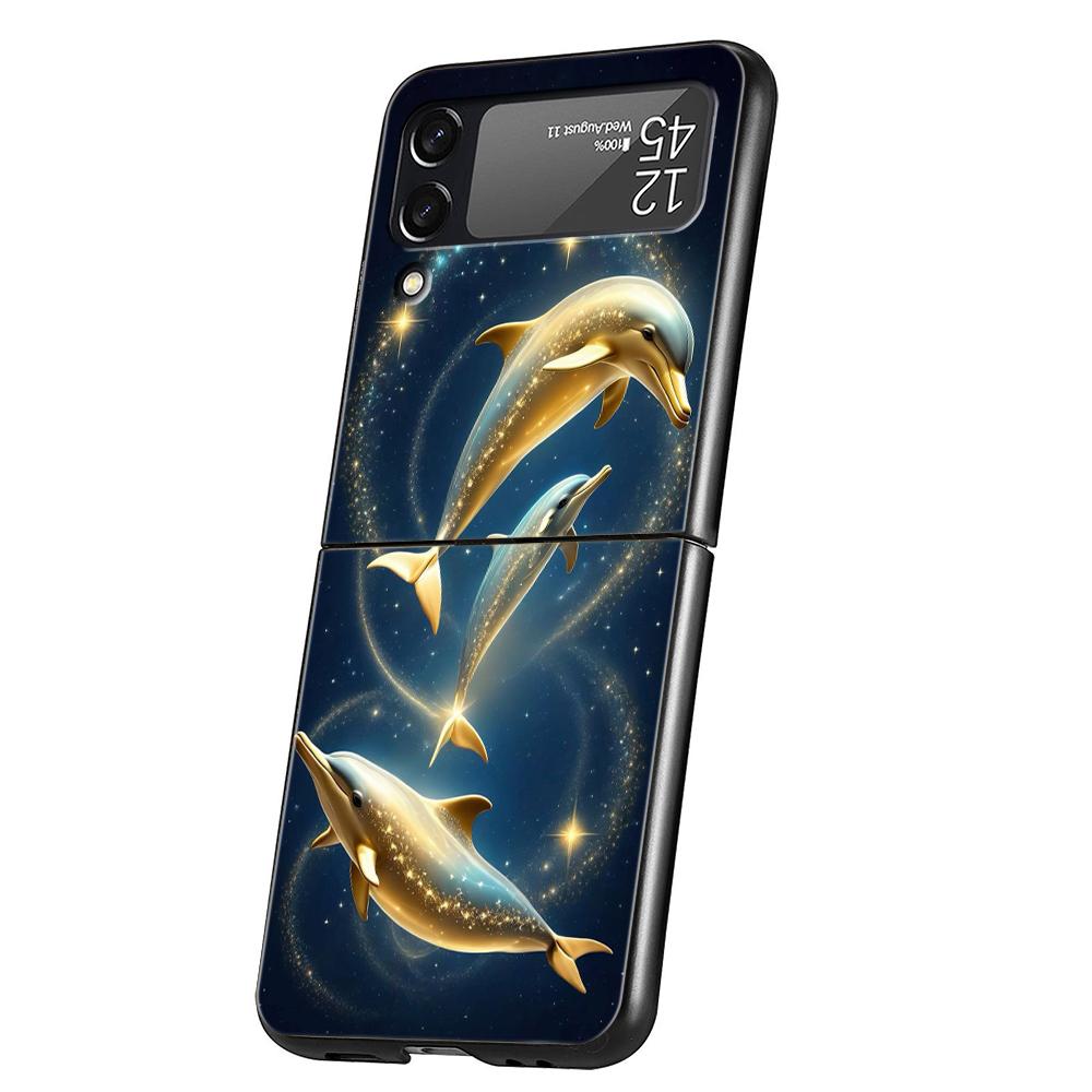 Ocean Animal Dolphin Hard PC Phone Case For Samsung Galaxy Z Flip 6 5 4 Black Cover For Galaxy Z Flip 3 Foldable Shockproof Capa