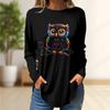 Tops For Women Neon Owl Print Round Neck Long Sleeve T-shirt Fall Casual Slim Pullover Women's Long Sleeve Top