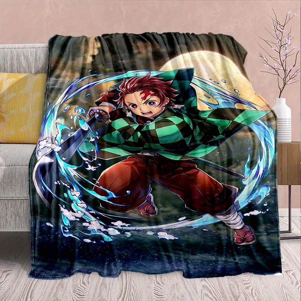 Demon Slayer Anime Flannel Blanket - Soft Warm Perfect for Sofa, Bedding Camping Travel Office Home Decor -QJY