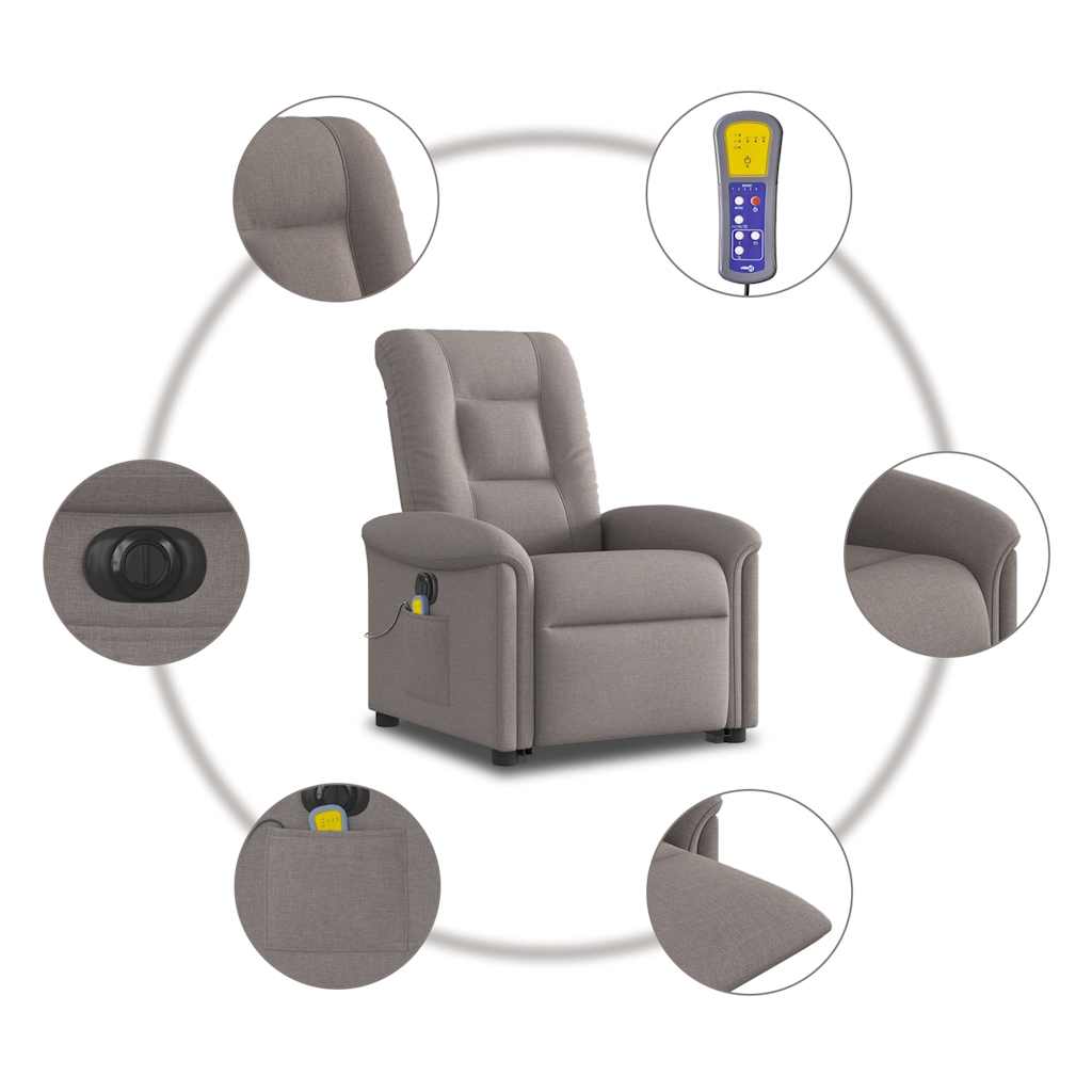 Electric Massage Recliner with Rising Function Taupe Fabric