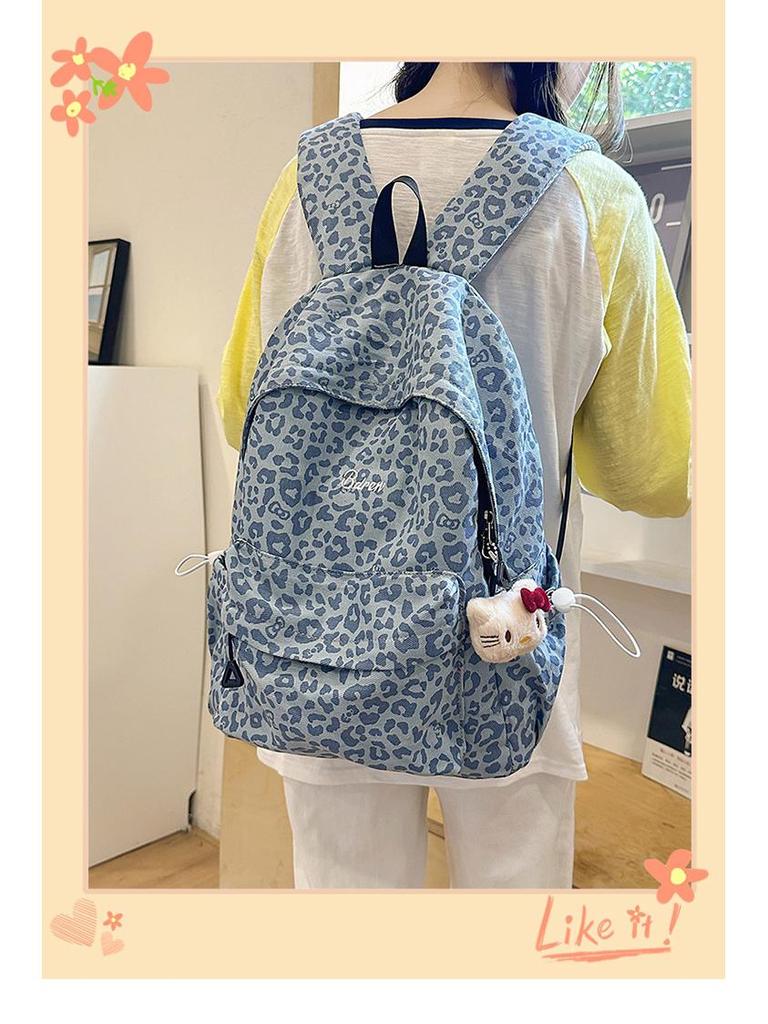 Women's Red Leopard Print Double Shoulder Backpack - Stylish American Niche Travel Bag, Large Capacity, Lightweight