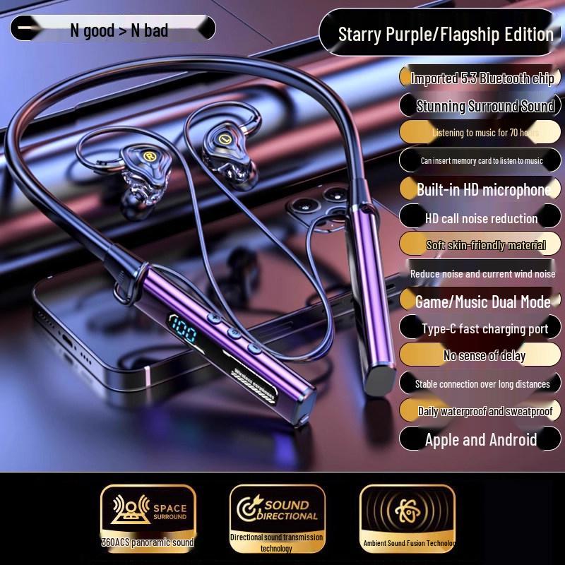 2025 Bluetooth Neckband Headphones: Wireless, Long Battery, Sport, In-Ear, Metallic Sound