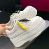 Leather Platform White Shoes Women's 2025 Autumn New Round Head Versatile Lace-up Heightening Women's Shoes Casual Sports Board Shoes