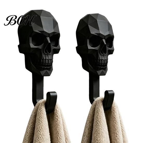 Damage-free Wall Hanger 2Pcs Hook Up, 3D Printed Skull Design Hooks, No Drilling Industrial Style Mount Hanger, Waterproof Bathroom Storage for Towels