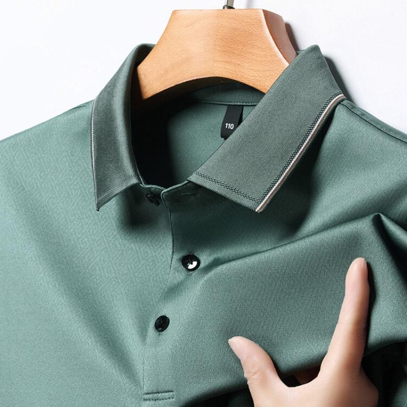 Летняя мужская футболка из шелка шелковицы с короткими рукавами, элитные деловые лацканы среднего возраста, свободная одежда для папы, повседневная рубашка-поло без утюга