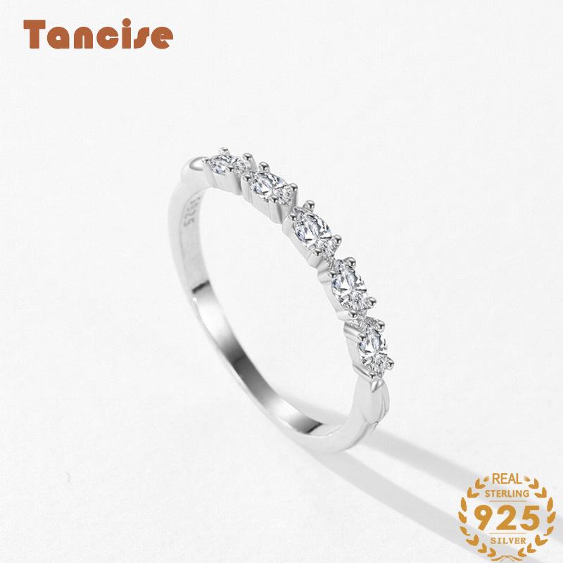 Tancise Classic 925 Sterling Silver Zircon Ring Ladies Jewelry Wedding Promise Party Gift