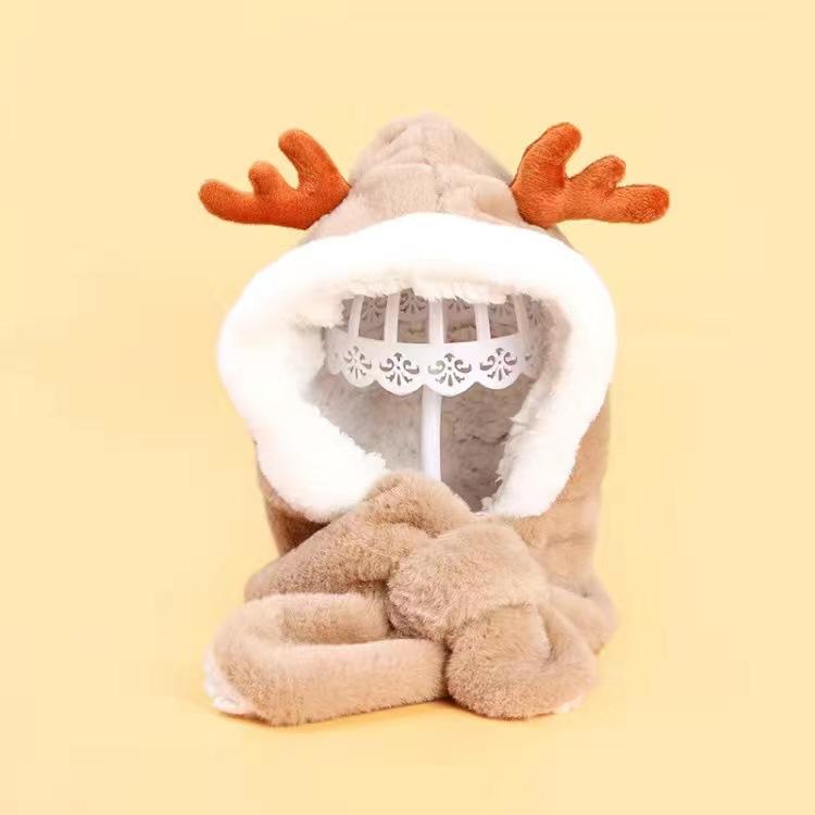 Winter Thicken Children Hat Plus Fleece Kids Christmas Caps Cartoon Elk Hat for Girls Boys Scarf Thicken Cap Newborn Photography