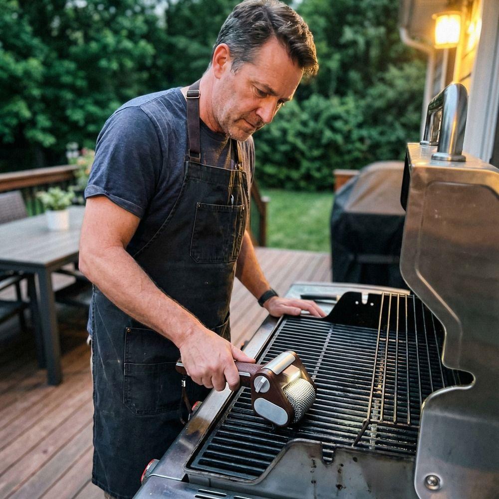 Stainless Steel Roller Grill Cleaner Brush with LED Light Barbecue Cleaner Tools  Outdoor Cooking