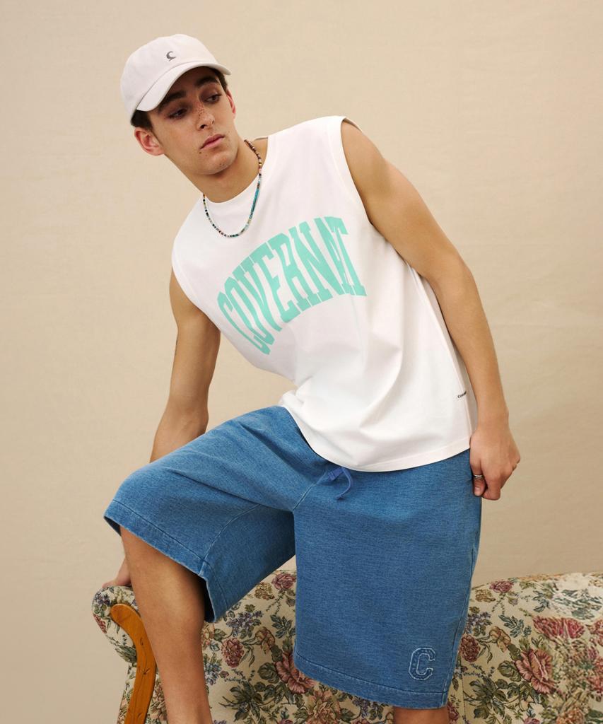 COVERNAT C Logo Bermuda Denim Sweat Shorts Blue