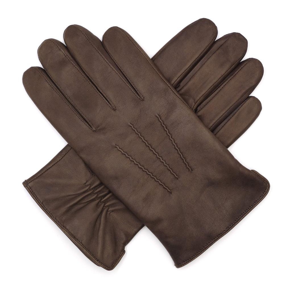 Harssidanzar Luxury Italian Sheepskin Leather Gloves with Cashmere Stitching for Size M Men's Warmth, Brown,