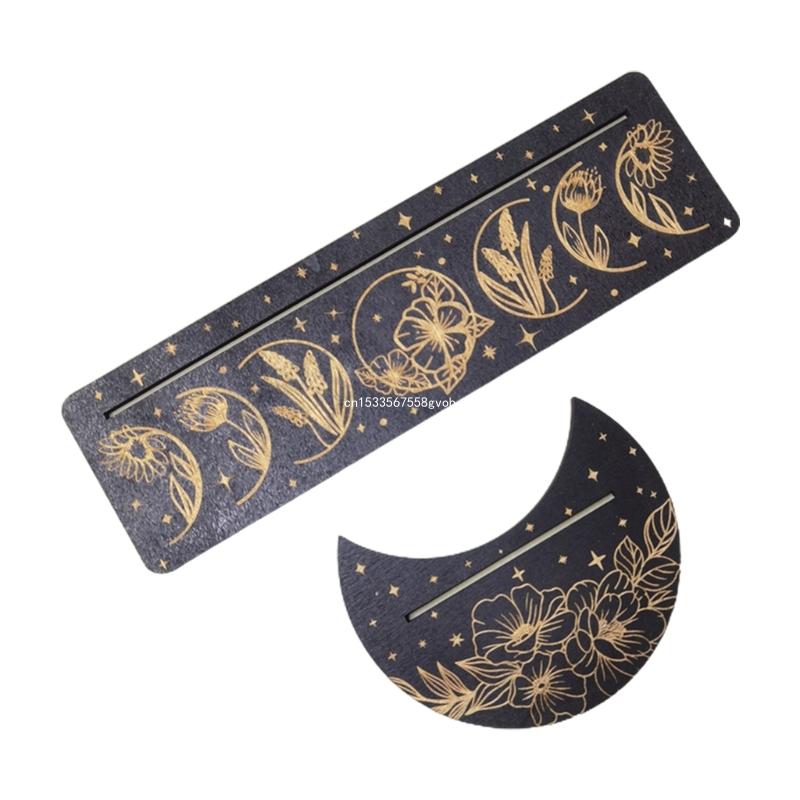 2 Pieces Wooden Tarot Card Stand Holder, Moon Shape and Rectangle Wooden Tarot Card Display Stand Base for Oracle Lenormand Meditation