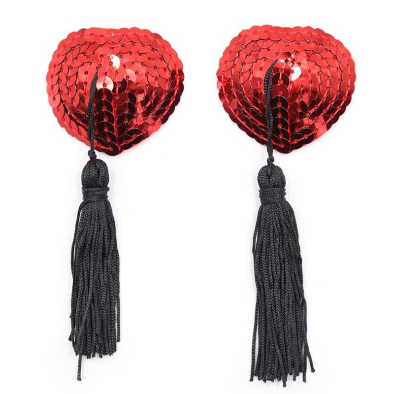 Блестящие накладки на соски в форме сердца с кисточками - Силиконовые пастилки Аксессуары для нижнего белья