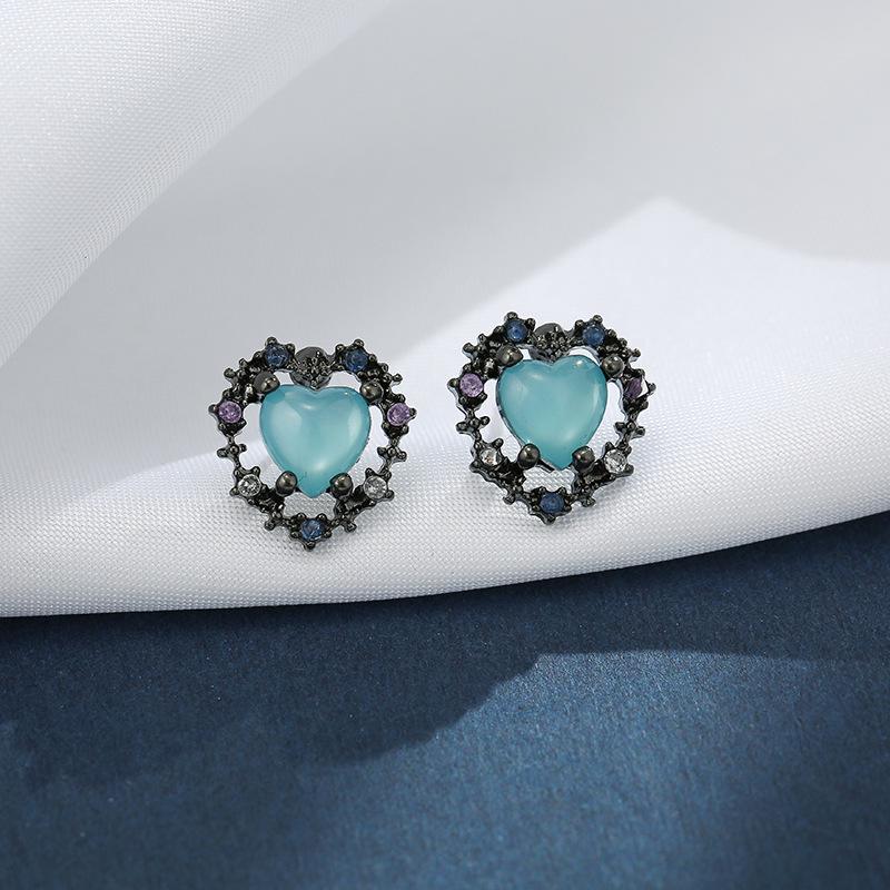 Серьги-клипсы из серебра 925 пробы с черным сердцем и кристаллами цвета дымчато-голубой дымки, корейский стиль