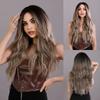 New Women's Middle School Long Curled Hair Wave Full Top Wig Grey Gold Mixed Color Pick Dyeing Top Dyeing Brown Full Set