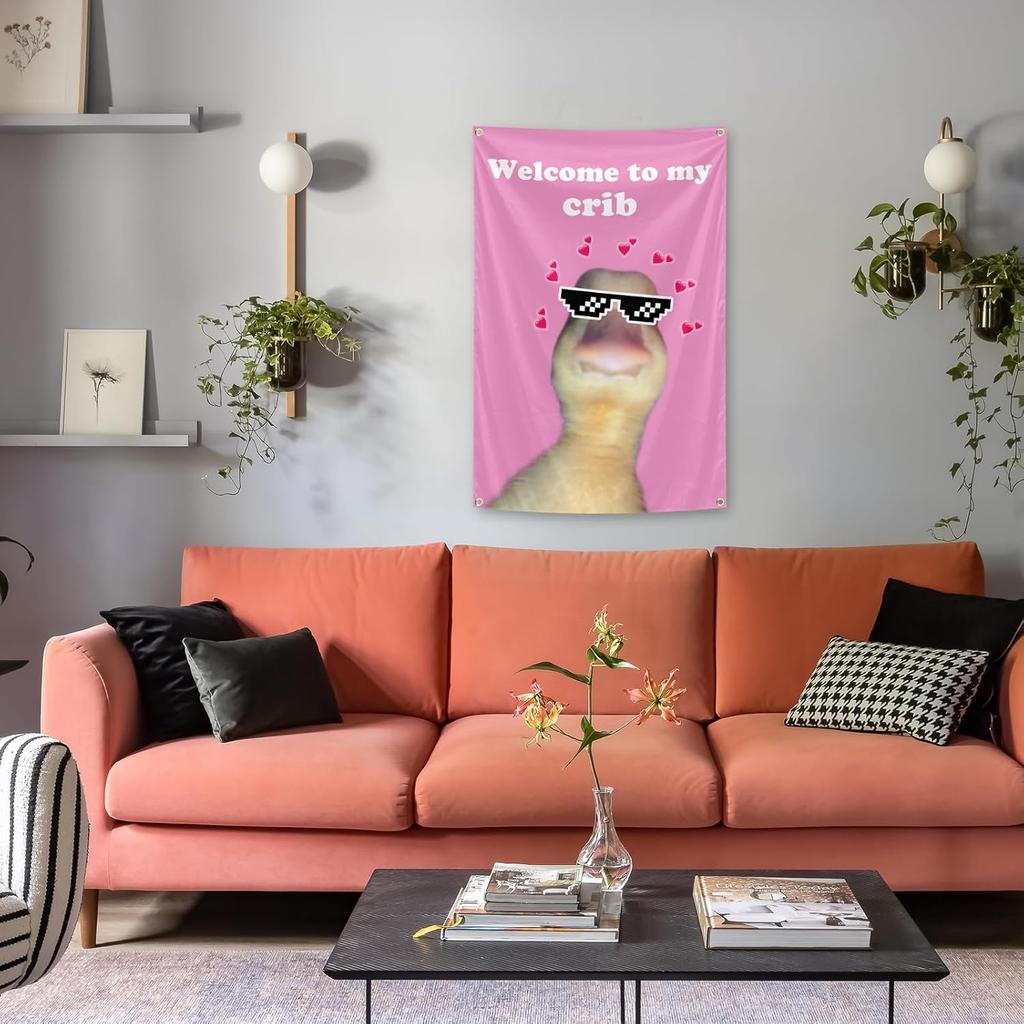 Welcome To My Crib Flag 2x3 Feet Tapestry With 4 Brass Grommets. Funny Flag for Teen Girls Room Indoor Outdoor Bedroom and College Dorm Wall Decor