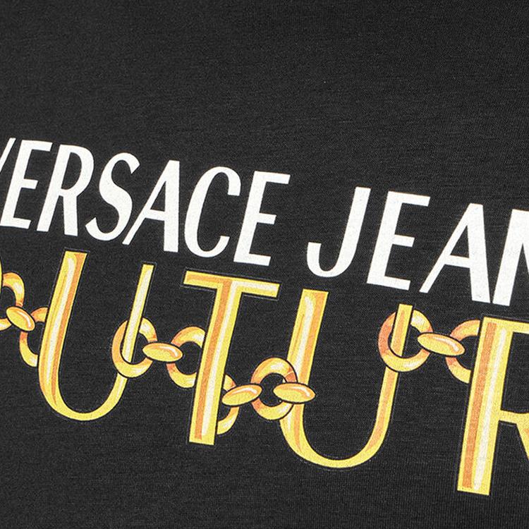Versace Мужская футболка с принтом логотипа-буквы, круглым вырезом, коротким рукавом, топ Черный E75GAHF01-ECJ00F-EG89