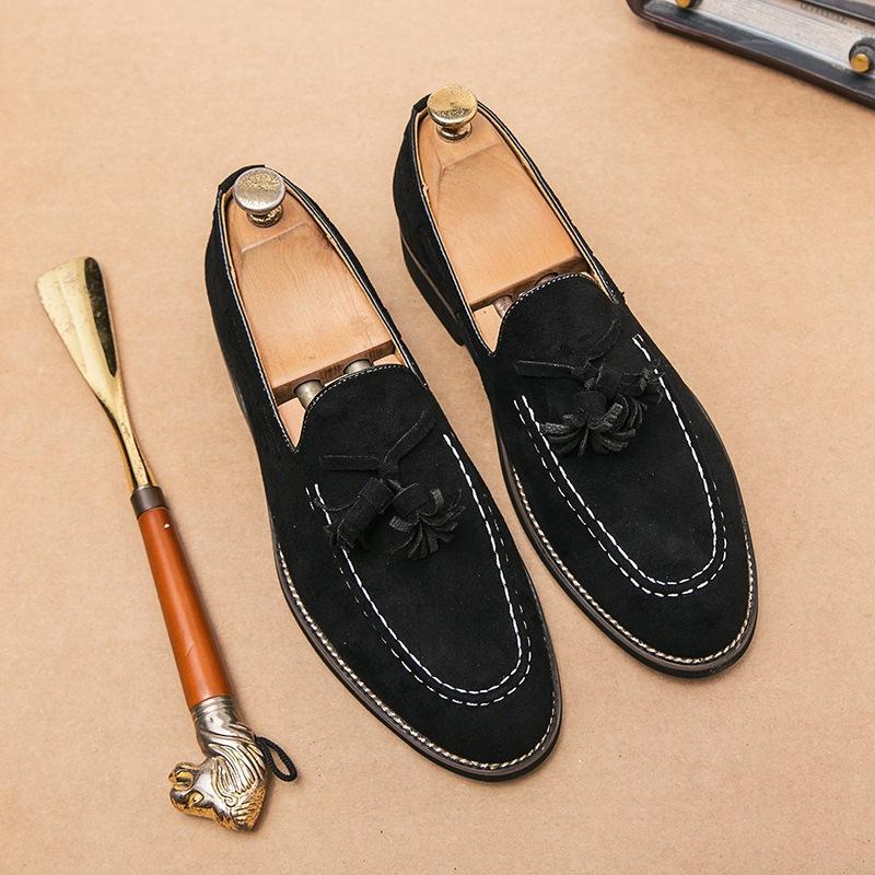 Fashion Men's Casual Shoes Suede Genuine Leather Mens Fashion Slip-on Tassels Party Wedding Loafers Men Comfortable Driving Flats