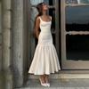 Summer Women Ruffles Suspenders Dress Slim Solid Square Collar Sleeveless Vestidos 2024 Spring Fashion Female Party Robes