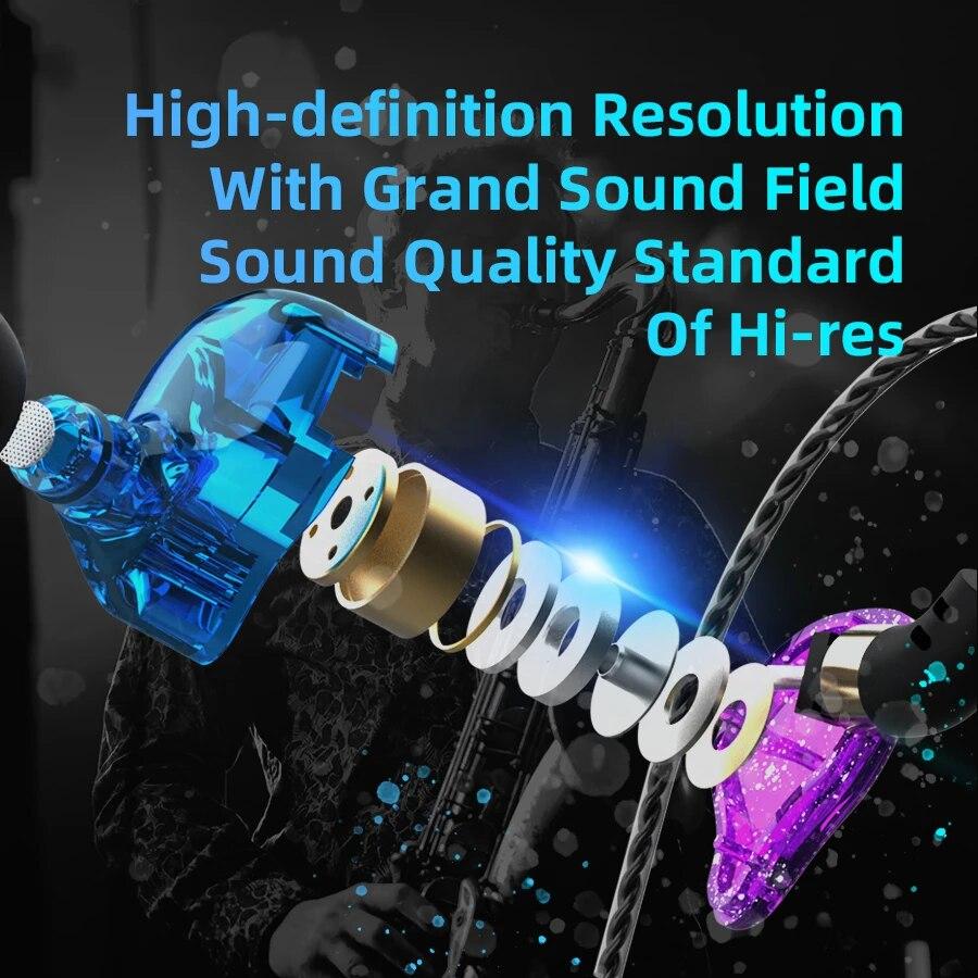 Динамические проводные наушники HIFI Heavy Bass Наушники-вкладыши с монитором для ушей Спортивная гарнитура с шумоподавлением Игровые наушники с микрофоном